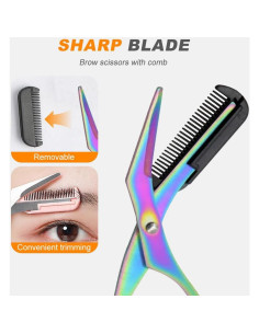 Tijeras para Cejas ROWPOZ 2024 con Peine Acero Inoxidable Rosa 2