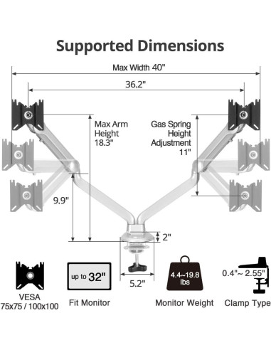 Soporte Doble Monitor SIIG CE-MT3X11-S1, hasta 32"