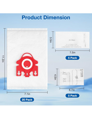 20 Bolsas de Aspiradora FJM AirClean 3D para Miele