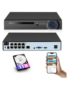 Grabador NVR Fuers 8CH 4K 1TB PoE Seguridad 24/7