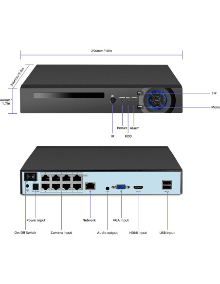 Grabador NVR Fuers 8CH 4K 1TB PoE Seguridad 24/7