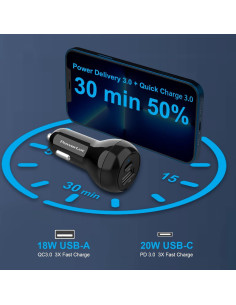 Cargador de Coche USB-C PowerLot 38W 2 Puertos Carga Rápida 2