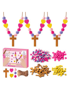 Kit de Manualidades BeYumi Collar Cruz Madera 24 Piezas