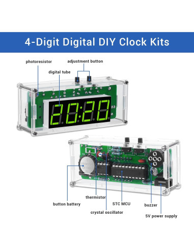 Kit de Reloj Digital DIY MiOYOOW 4 Dígitos LED con Alarma
