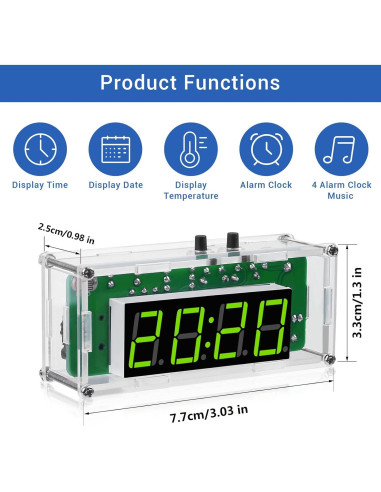 Kit de Reloj Digital DIY MiOYOOW 4 Dígitos LED con Alarma