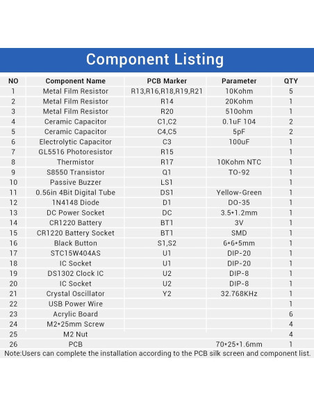 Kit de Reloj Digital DIY MiOYOOW 4 Dígitos LED con Alarma