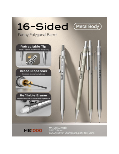 Lápiz Mecánico Nicpro MB1000 0.7mm con Estuche y Repuestos