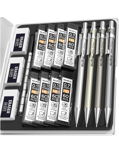 Lápiz Mecánico Nicpro MB1000 0.7mm con Estuche y Repuestos