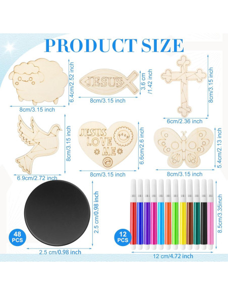 Kit de Manualidades Religiosas Blueweenly 48 Piezas Madera