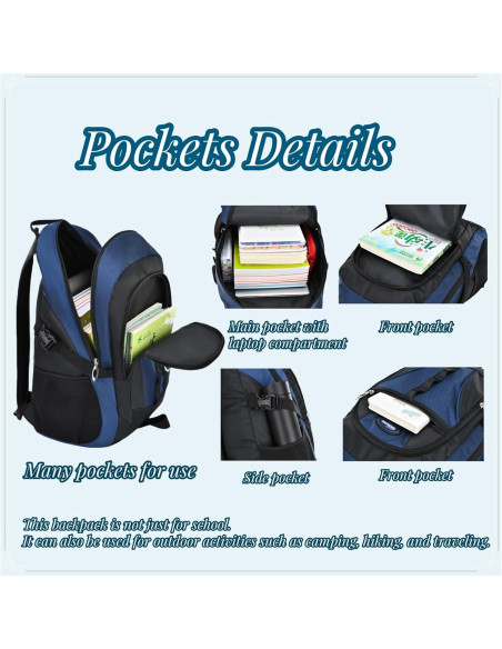 Mochila Escolar VIDOSCLA Azul Profundo 32x19x46cm 27.9L