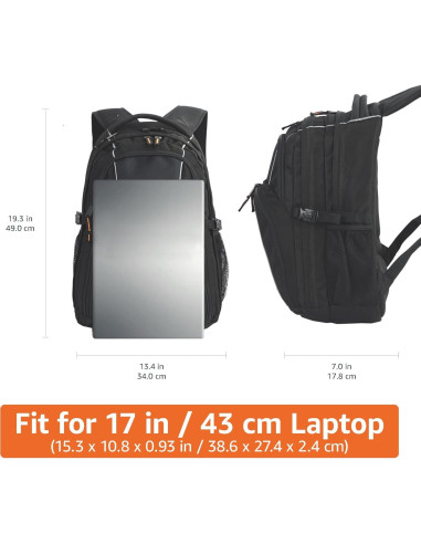 Mochila Amazon Basics para Laptop 17" Negra - Escuela y Trabajo