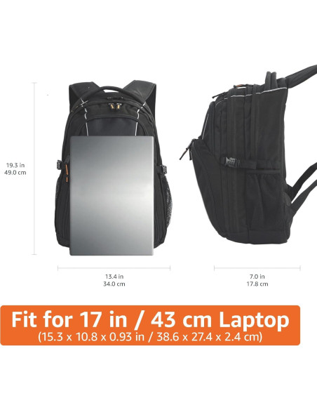 Mochila Amazon Basics para Laptop 17" Negra - Escuela y Trabajo