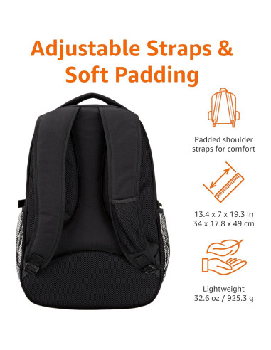 Mochila Amazon Basics para Laptop 17" Negra - Escuela y Trabajo