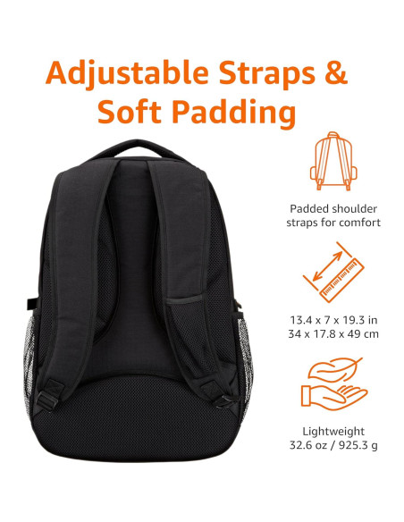 Mochila Amazon Basics para Laptop 17" Negra - Escuela y Trabajo