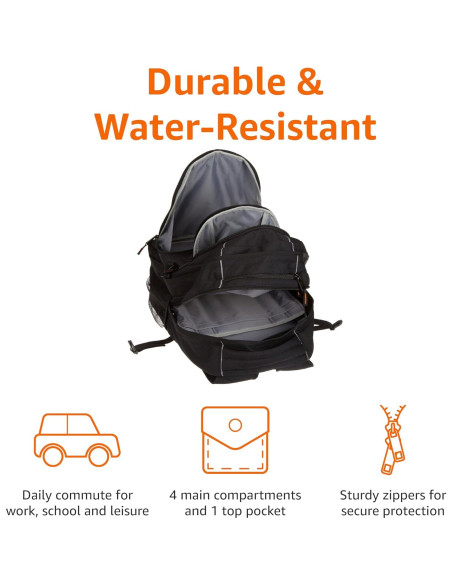 Mochila Amazon Basics para Laptop 17" Negra - Escuela y Trabajo