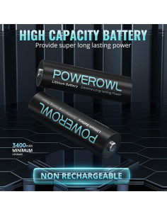 Baterías de Litio POWEROWL AA 24 Piezas 3400mAh 1.5V 2