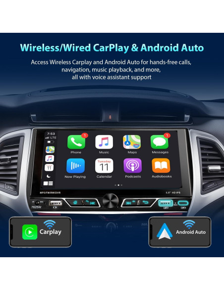 Estéreo de coche Alondy Doble Din 6.8" Bluetooth CarPlay