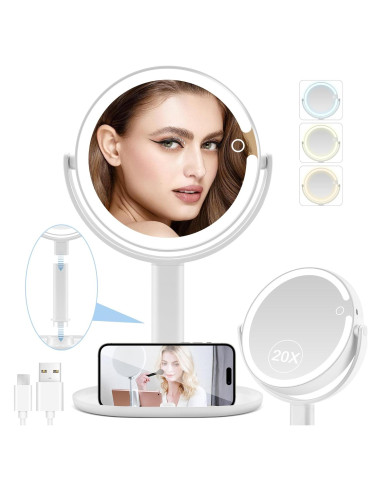 Espejo de Maquillaje MIYADIVA 20X Doble Cara Iluminado