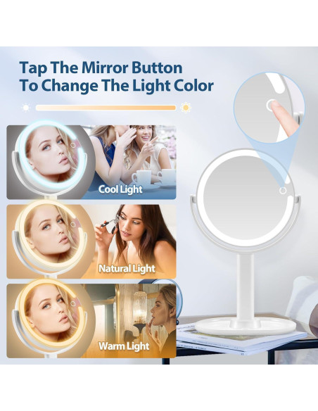 Espejo de Maquillaje MIYADIVA 20X Doble Cara Iluminado