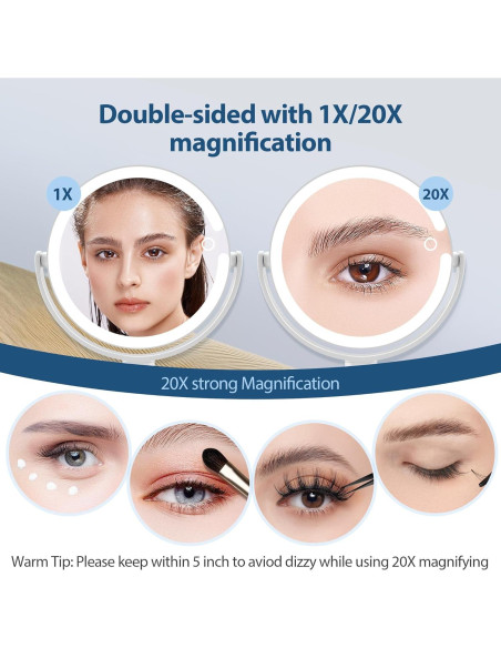 Espejo de Maquillaje MIYADIVA 20X Doble Cara Iluminado