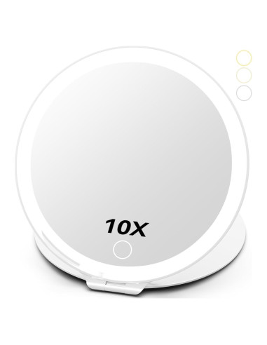 Espejo de Maquillaje FATBEE 10X Plegable 7 Pulgadas LED