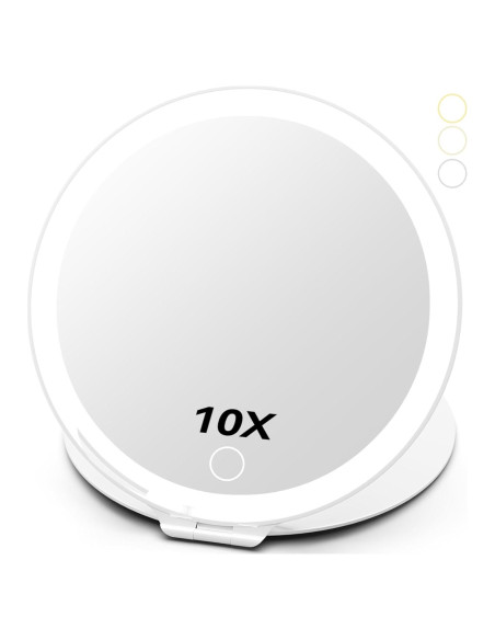 Espejo de Maquillaje FATBEE 10X Plegable 7 Pulgadas LED