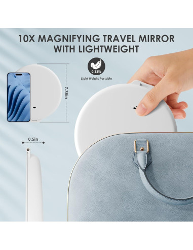 Espejo de Maquillaje FATBEE 10X Plegable 7 Pulgadas LED