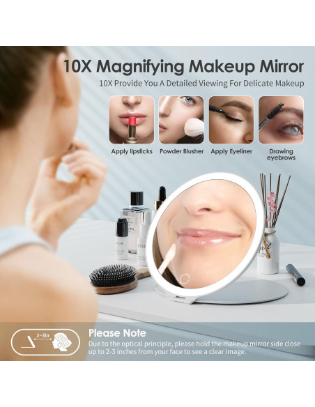 Espejo de Maquillaje FATBEE 10X Plegable 7 Pulgadas LED