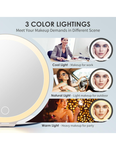 Espejo de Maquillaje FATBEE 10X Plegable 7 Pulgadas LED