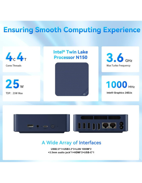 Mini PC Beelink EQ14, Intel N150, 16GB RAM, 500GB SSD