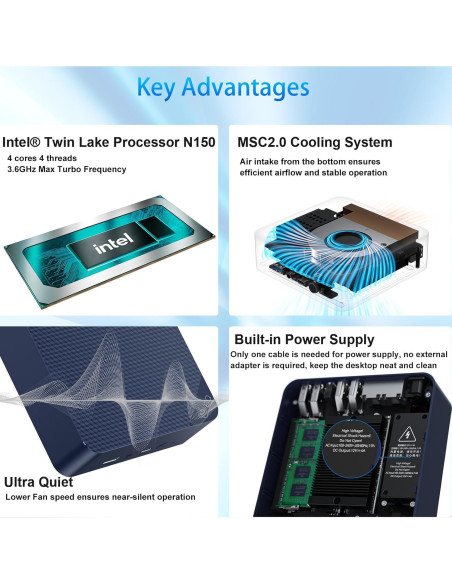 Mini PC Beelink EQ14, Intel N150, 16GB RAM, 500GB SSD