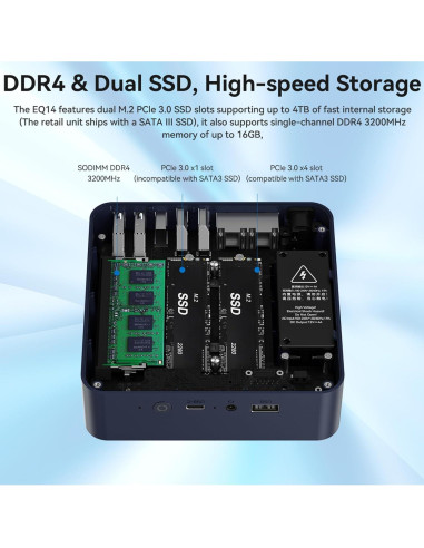 Mini PC Beelink EQ14, Intel N150, 16GB RAM, 500GB SSD