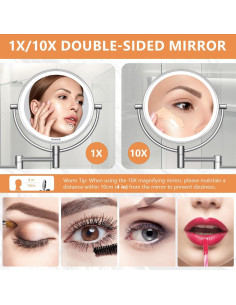 Espejo de Maquillaje Auxmir 1X/10X Iluminado Pared 360 2