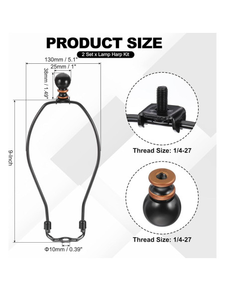 Kit de Arpa de Lámpara PATIKIL 23cm Negro 2 Juegos