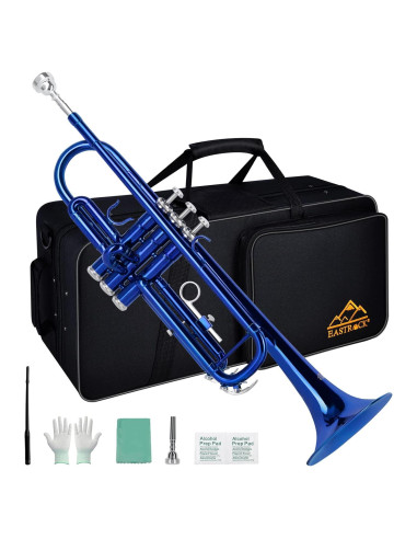 Trompeta Bb EastRock con Funda y Kit de Limpieza Azul