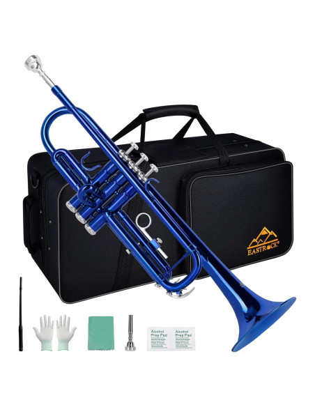 Trompeta Bb EastRock con Funda y Kit de Limpieza Azul