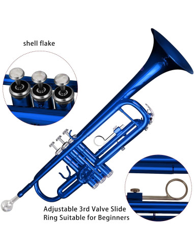 Trompeta Bb EastRock con Funda y Kit de Limpieza Azul