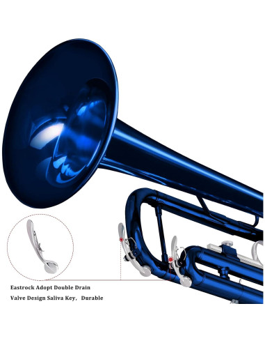 Trompeta Bb EastRock con Funda y Kit de Limpieza Azul