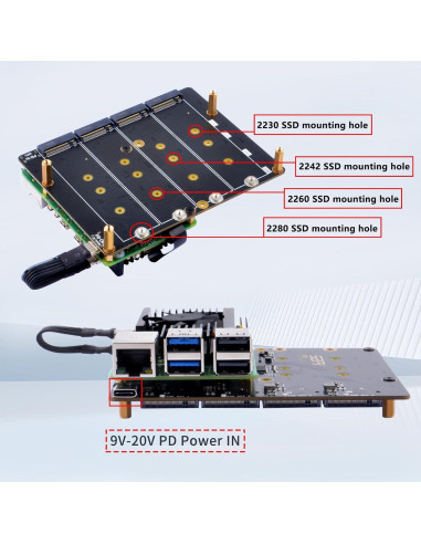 HAT GeeekPi N16 Cuádruple M.2 NVMe para Raspberry Pi 5