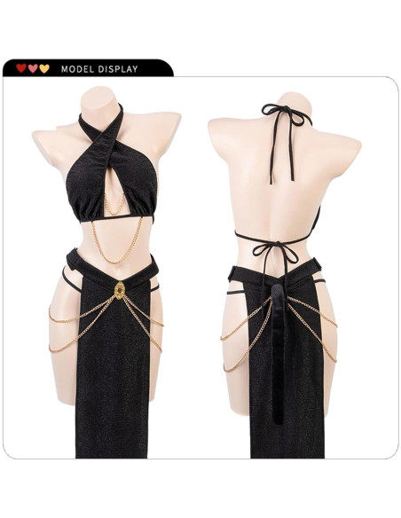 Conjunto de Disfraces de Cosplay Mujer Gato Negro Lencería