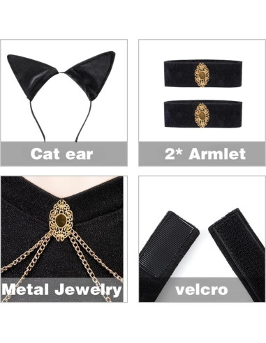 Conjunto de Disfraces de Cosplay Mujer Gato Negro Lencería