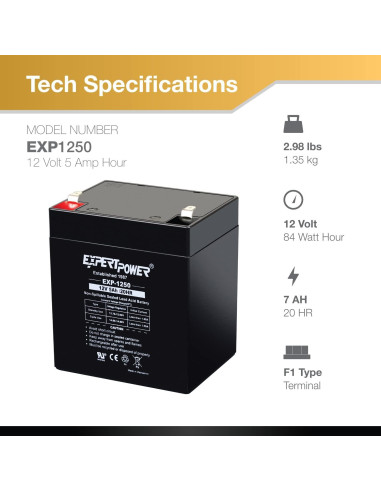 Batería de Alarma ExpertPower EXP1250 12V 5Ah Terminal F1