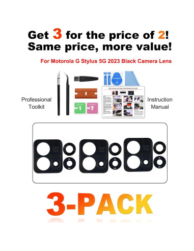 Paquete de 3 Lentes Moto G Stylus 5G 2023 XT2315 Cristal