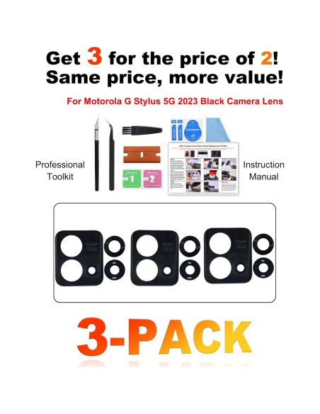 Paquete de 3 Lentes Moto G Stylus 5G 2023 XT2315 Cristal