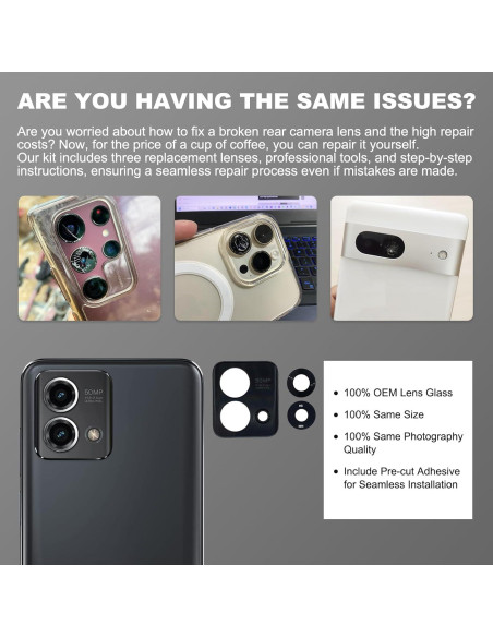 Paquete de 3 Lentes Moto G Stylus 5G 2023 XT2315 Cristal