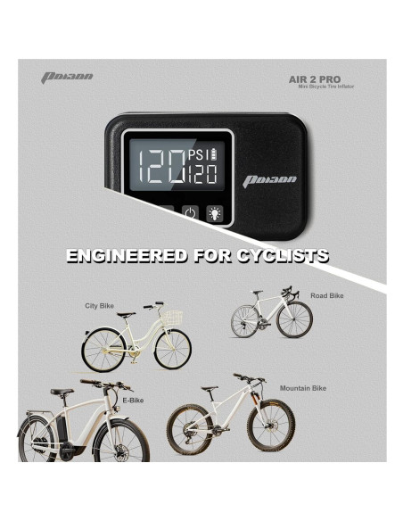 Mini Bomba Eléctrica de Bicicleta PO13ON Air2 Pro 120 PSI