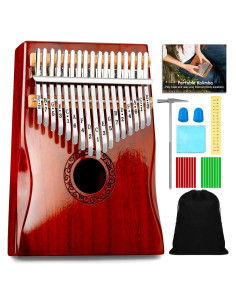 Kalimba YUNDIE 17 Teclas de Madera Portátil Rojo Marrón