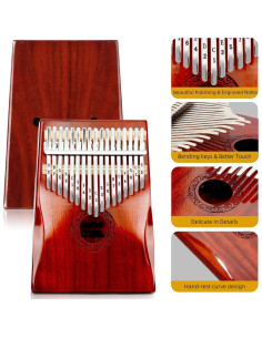 Kalimba YUNDIE 17 Teclas de Madera Portátil Rojo Marrón 2