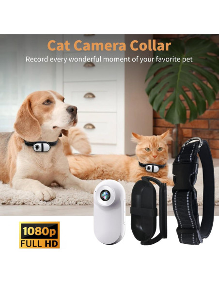 Collar Cámara Diyeeni para Gatos y Perros HD 1080P Blanco