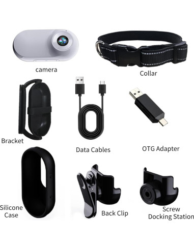 Collar Cámara Diyeeni para Gatos y Perros HD 1080P Blanco